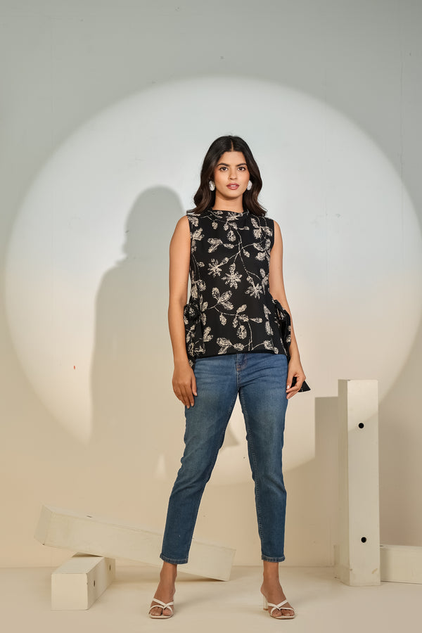 Black Floral Sleeveless Top