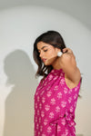 Magenta Printed Sleeveless Tie-Up Top