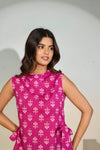 Magenta Printed Sleeveless Tie-Up Top