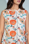 Beige Floral Sleeveless Tie-Up Top