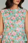 Aqua Floral Sleeveless Tie-Up Top