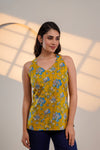 Mustard Yellow Floral Printed Sleeveless Top