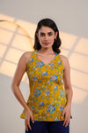 Mustard Yellow Floral Printed Sleeveless Top