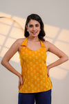 Mustard Printed Halter Neck Top
