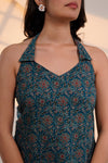 Teal Printed Halter Neck Top
