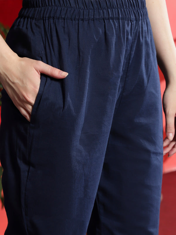 Midnight GraceNavy Blue Anarkali Kurta Pant with Dupatta SetEthnic Wear for Women