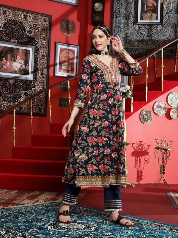 Midnight GraceNavy Blue Anarkali Kurta Pant with Dupatta SetEthnic Wear for Women