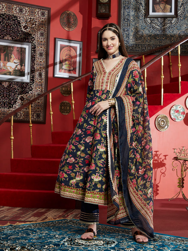 Midnight GraceNavy Blue Anarkali Kurta Pant with Dupatta SetEthnic Wear for Women