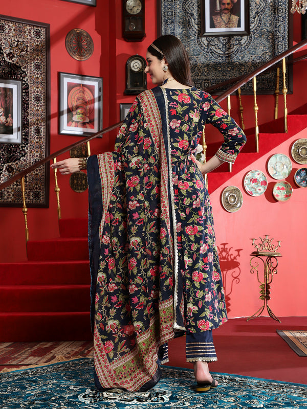 Midnight GraceNavy Blue Anarkali Kurta Pant with Dupatta SetEthnic Wear for Women