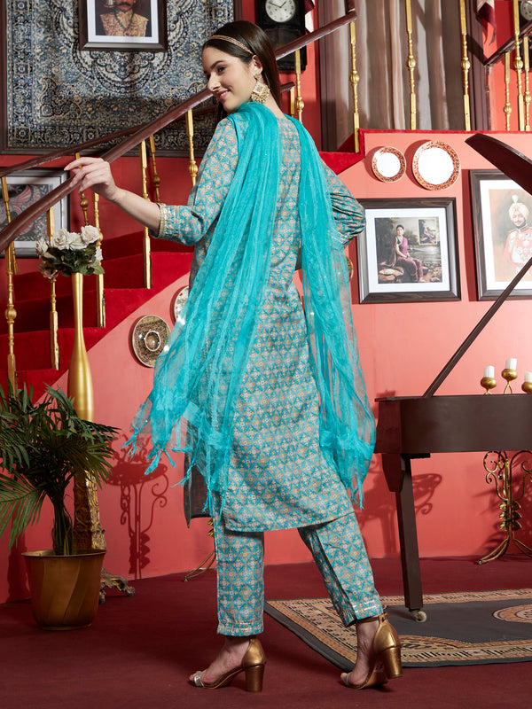 Ocean Mist Kurta Pant Dupatta Set