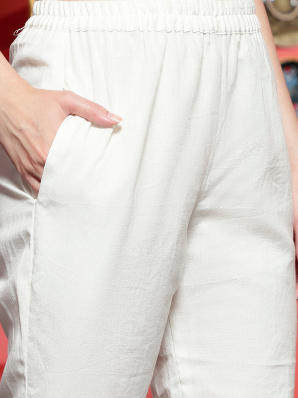 Serene Bloom White & Blue Cotton Printed Kurta Pant with Dupatta Set Ethnic Wear for Women