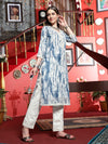 Serene Bloom White & Blue Cotton Printed Kurta Pant with Dupatta Set Ethnic Wear for Women