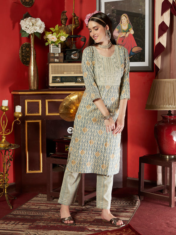 Ivory Dune Cotton Printed Kurta Pant Dupatta Set