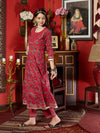 Maroon Cotton Printed Anarkali Kurta Pant with Dupatta Set Ethnic Wear for Women