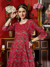 Maroon Cotton Printed Anarkali Kurta Pant with Dupatta Set Ethnic Wear for Women