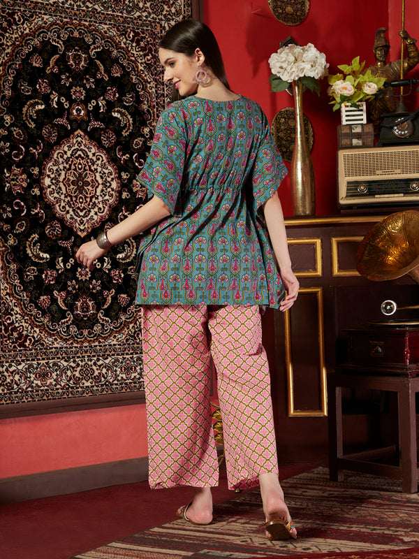 Pacific Petal Blue Floral Printed Cotton Co-ord Set for Women Breezy Everyday Elegance