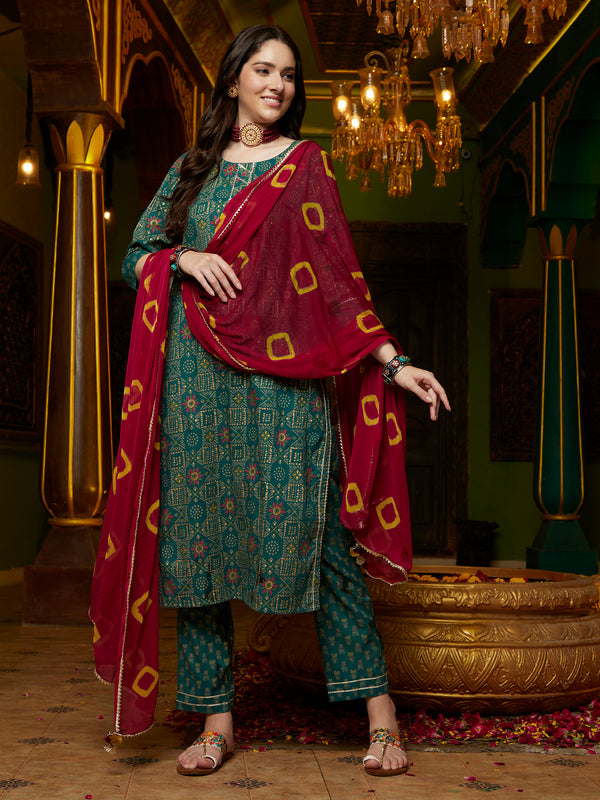 Leafsong Grace Floral Printed Kurta Pant with Dupatta Set