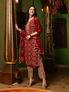 Crimson Canvas Abstract Printed Maroon Kurta Pant with Dupatta SetEthnic Wear for Women