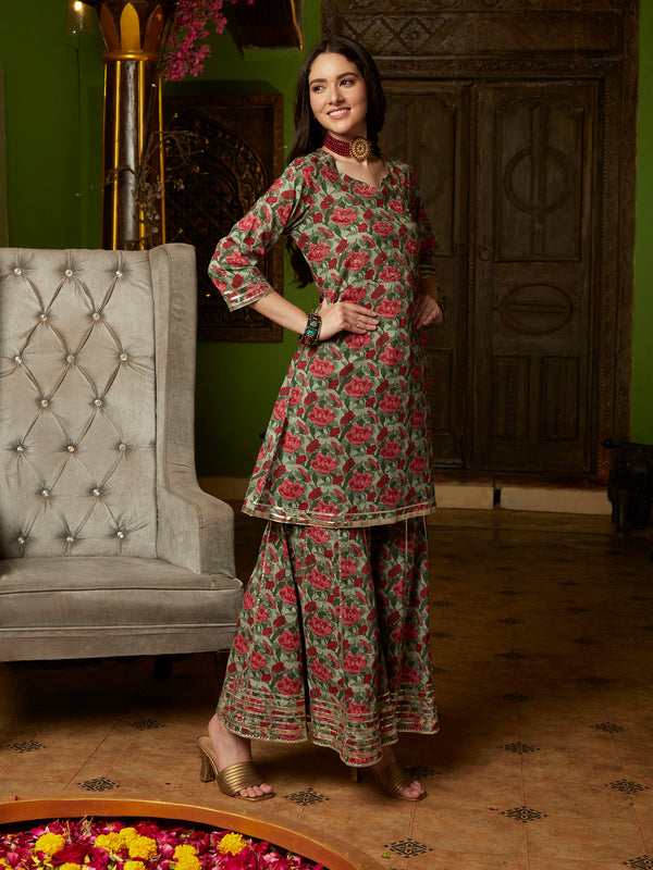 Emerald Aura Green Kurta Sharara with Dupatta Set Festive Ethnic Wear for Women