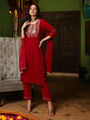Crimson Aura Embroidered Kurta Pant with Dupatta Set Ethnic Wear for Women