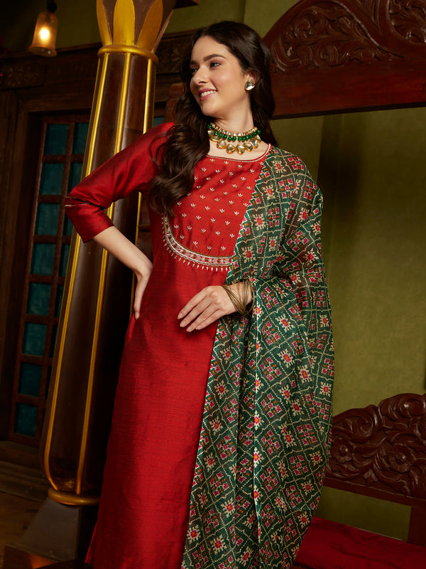 Garnet Grace Silk Blend Kurta Pant with Dupatta Set