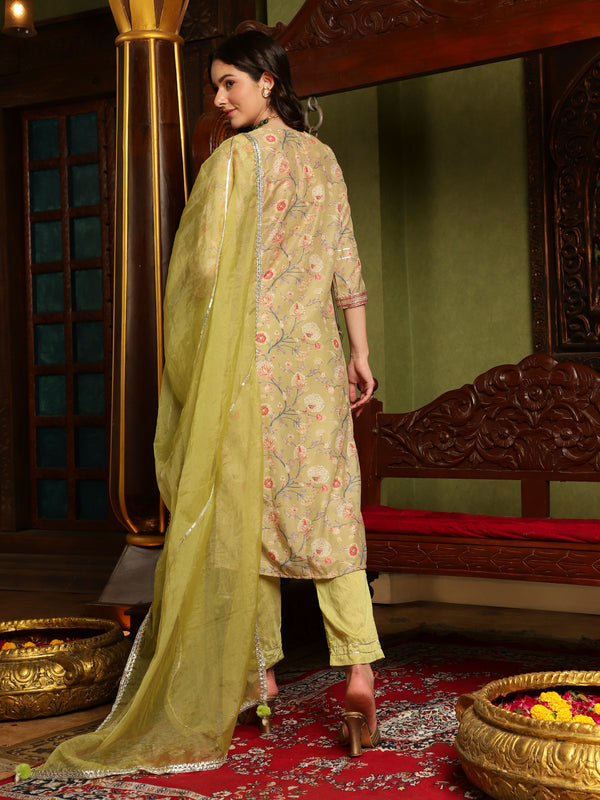 Mystic Yellow Floral Printed Kurta Pant with Dupatta Set Ethnic Wear for Women