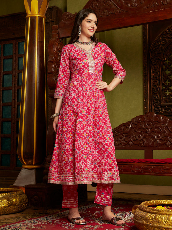 RangrezaBandhej Printed Kurta Pant Dupatta Set