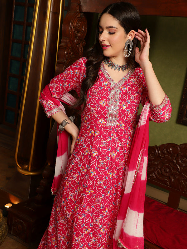 RangrezaBandhej Printed Kurta Pant Dupatta Set