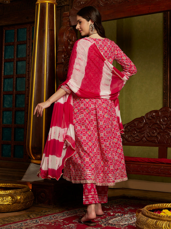 RangrezaBandhej Printed Kurta Pant Dupatta Set