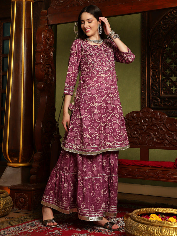 Royal Orchid Purple Kurta Sharara with Dupatta Set