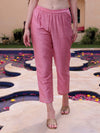Pink Floral Embroidered Round Neck Mirror Work Kurta With Trouser & Dupatta