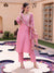 Pink Floral Embroidered Round Neck Mirror Work Kurta With Trouser & Dupatta