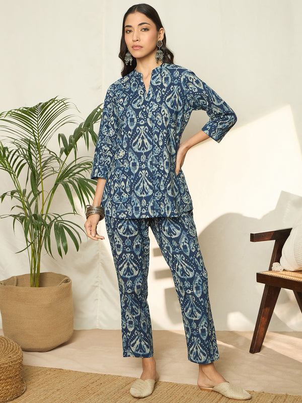 Ishya Blue Pure Cotton Co-ord Set with Top & Trousers
