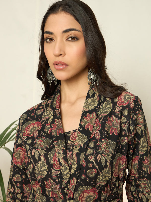 Gulzar Floral Printed Pure Cotton Top, Trousers & Shrug Co-Ord Set