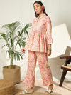 Ruhani Petalveil Floral Printed Pure Cotton V-Neck Tunic & Trouser Co-Ord Set