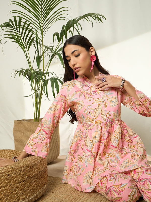 Ruhani Petalveil Floral Printed Pure Cotton V-Neck Tunic & Trouser Co-Ord Set