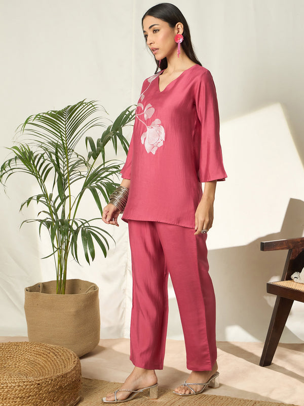 Zahira Floral Embroidered Co-Ord Set with Top & Trousers