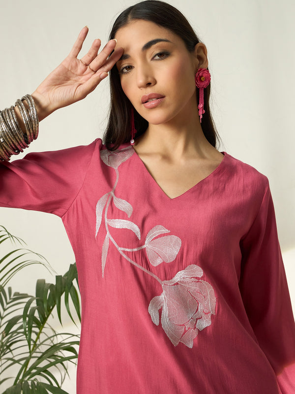 Zahira Floral Embroidered Co-Ord Set with Top & Trousers