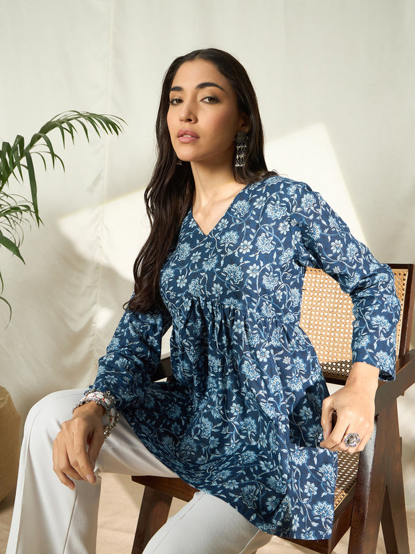 Fernhill – Floral Printed Pure Cotton V-Neck Empire Top