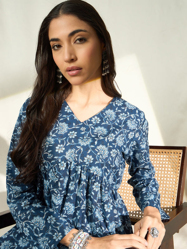 Fernhill – Floral Printed Pure Cotton V-Neck Empire Top