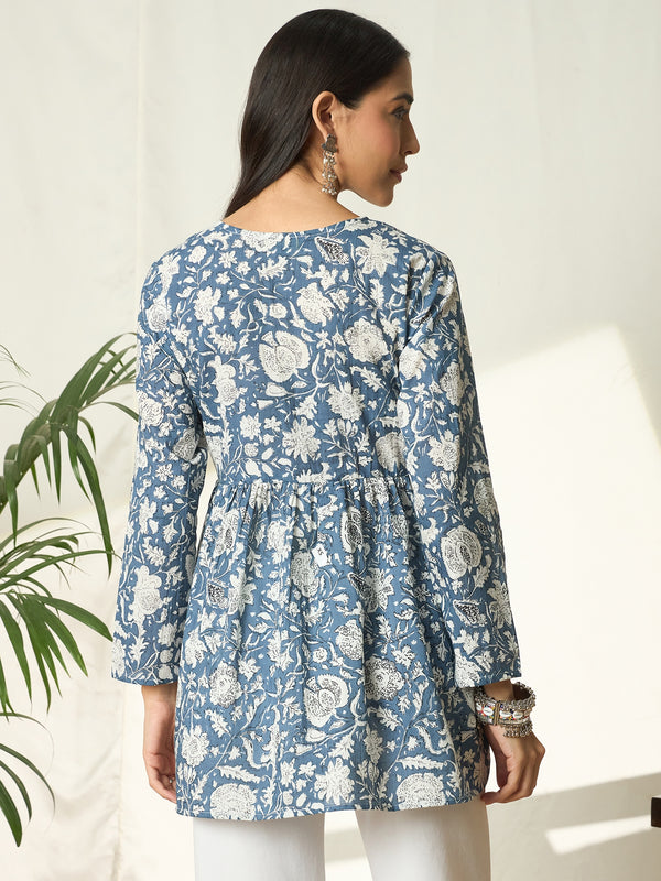 Ocean Verge – Blue Printed Pure Cotton Top