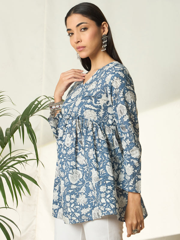 Ocean Verge – Blue Printed Pure Cotton Top