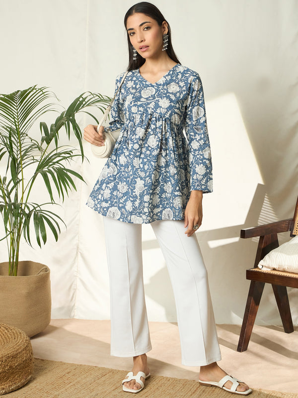 Ocean Verge – Blue Printed Pure Cotton Top