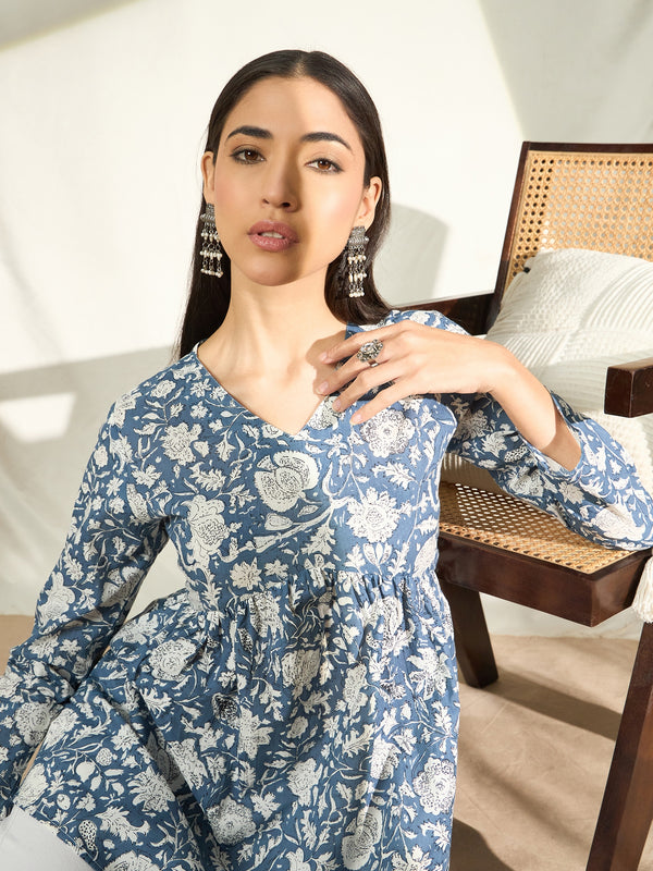 Ocean Verge – Blue Printed Pure Cotton Top