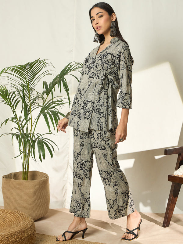 Kiyana Black Cotton Co-ord Set with Tunic & Trousers