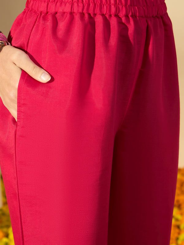 Floral Embroidered Notch Neck Zari Straight Kurta With Trouser & Dupatta