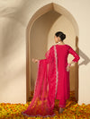 Floral Embroidered Notch Neck Zari Straight Kurta With Trouser & Dupatta