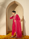 Floral Embroidered Notch Neck Zari Straight Kurta With Trouser & Dupatta