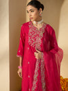 Floral Embroidered Notch Neck Zari Straight Kurta With Trouser & Dupatta