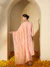 Peach Gleam Mirror Work Embroidered Cotton Kurta with Trousers & Dupatta